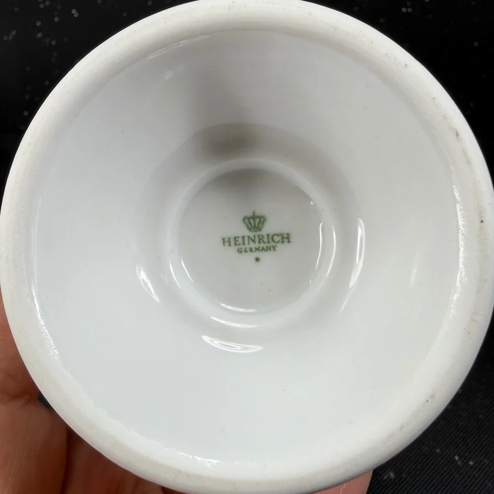 Heinrich Germany Porcelain Vase Pink White Scenic Transferware Castle 4.5Inch